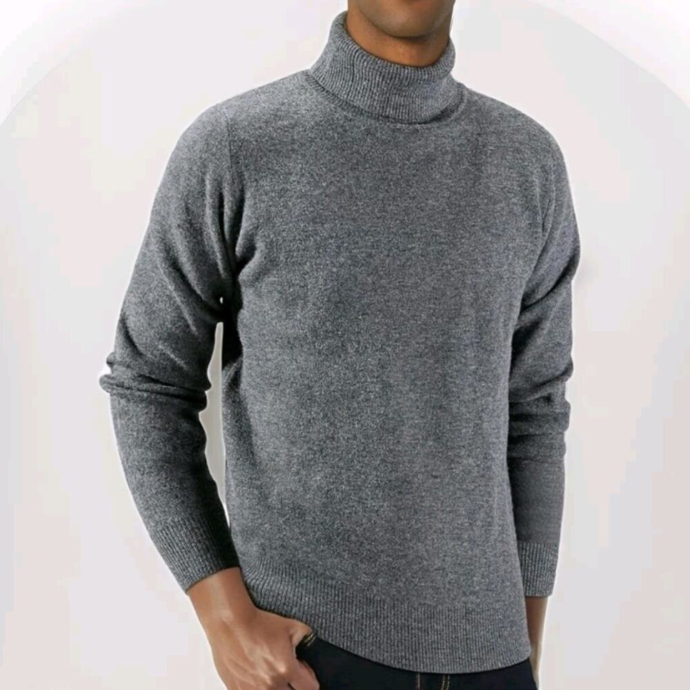 Men's L Gray‎ Turtleneck Sweater Slim Fit Thermal Ribbed Knitted Casual Pullover